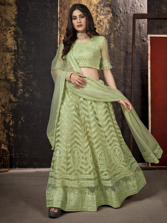 Embroidered Semi-Stitched Lehenga and Unstitched Blouse With Dupatta