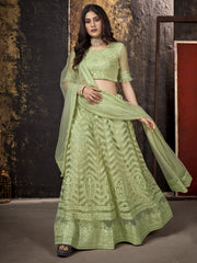 Embroidered Semi-Stitched Lehenga and Unstitched Blouse With Dupatta
