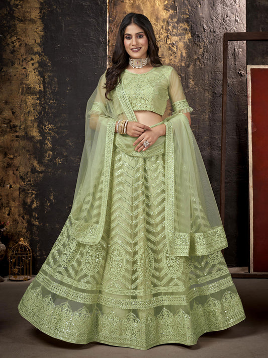 Embroidered Semi-Stitched Lehenga and Unstitched Blouse With Dupatta