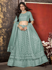 Embroidered Sequinned Semi-Stitched Lehenga and Unstitched Blouse With Dupatta