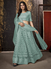 Embroidered Sequinned Semi-Stitched Lehenga and Unstitched Blouse With Dupatta