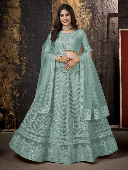 Embroidered Sequinned Semi-Stitched Lehenga and Unstitched Blouse With Dupatta