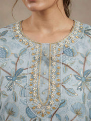 Blue Organza Handwork Festive Pant Style Dress