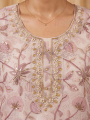 Pink Organza Handwork Festive Pant Style Dress