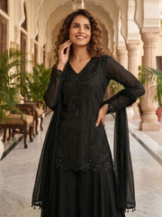 Black Premium Chinnon with Beads Wedding Sharara Suit