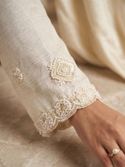 Cream Premium Chinnon with Beads Wedding Sharara Suit