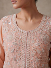 Peach Premium Chinon Hand Work Palazzo Suit