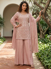 Peach Premium Chinon Hand Work Palazzo Suit