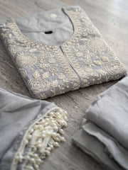 Grey Premium Chino Hand Work Palazzo Suit