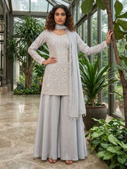 Grey Premium Chino Hand Work Palazzo Suit