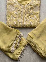 Green Premium Chinon Hand Work Palazzo Suit