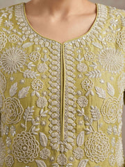 Green Premium Chinon Hand Work Palazzo Suit