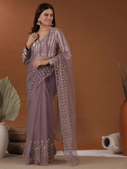 Lavender Zari Net Saree