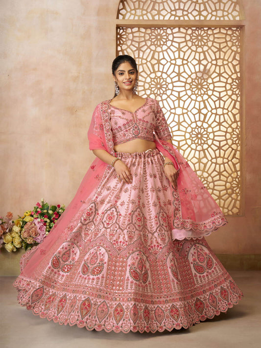 Adorable Pink silk Embroidery Wedding Wear Lehenga Choli