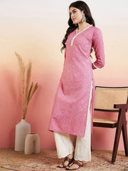 Pink Ethnic Motifs Printed Straight Pure Cotton Kurta With Palazzo