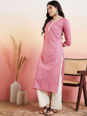 Pink Ethnic Motifs Printed Straight Pure Cotton Kurta With Palazzo