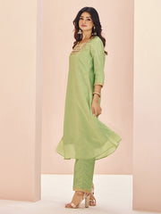 Beautiful Pista Green Embroidered Organza Readymade Pant Suit