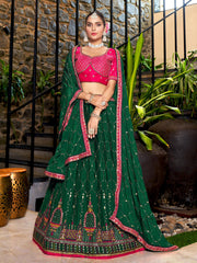 Embroidered Semi-Stitched Lehenga and Unstitched Blouse With Dupatta
