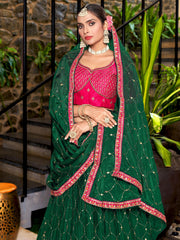 Embroidered Semi-Stitched Lehenga and Unstitched Blouse With Dupatta