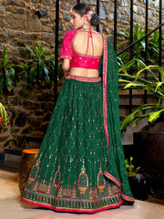Embroidered Semi-Stitched Lehenga and Unstitched Blouse With Dupatta