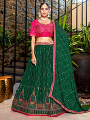 Embroidered Semi-Stitched Lehenga and Unstitched Blouse With Dupatta