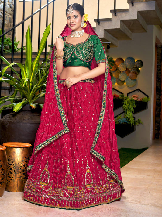 Embroidered Semi-Stitched Lehenga and Unstitched Blouse With Dupatta