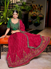 Embroidered Semi-Stitched Lehenga and Unstitched Blouse With Dupatta