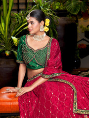 Embroidered Semi-Stitched Lehenga and Unstitched Blouse With Dupatta