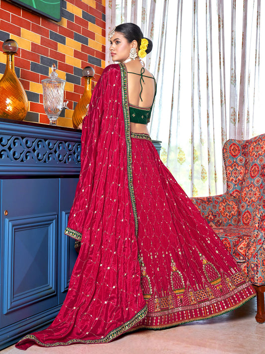 Embroidered Semi-Stitched Lehenga and Unstitched Blouse With Dupatta