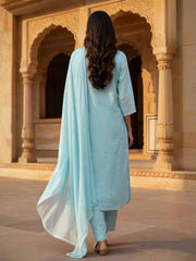Women Ethnic Motifs Embroidered Regular Thread Work Pure Cotton Kurta with Trousers & With Dupatta