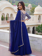 Royal Blue Georgette Lehenga Choli With Zari Embroidery