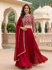 Red Georgette Lehenga Choli With Zari Embroidery
