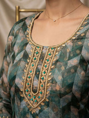 Sky Blue Banarasi Organza Hand Work Kurta Set