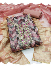 Pink Banarasi Organza Hand Work Kurta Set