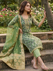 Green Banarasi Organza Hand Work Kurta Set