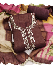 Brown Simmer Print Cotton Linen Kurta Set