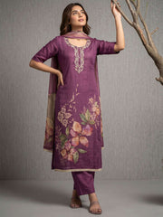 Purple Simmer Print Cotton Linen Kurta Set