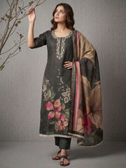 Black Simmer Print Cotton Linen Kurta Set