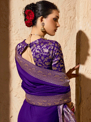 Stunning Purple Zari Weaving Georgette Wedding Wear Saree With Blouse