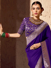 Stunning Purple Zari Weaving Georgette Wedding Wear Saree With Blouse