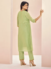 Beautiful Pista Green Embroidered Organza Readymade Pant Suit
