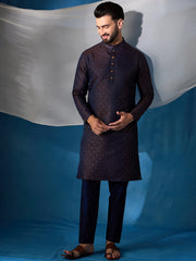 Floral Embroidered Sequinned Jacquard Weave Stright Kurta With Trousers
