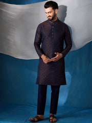 Floral Embroidered Sequinned Jacquard Weave Stright Kurta With Trousers