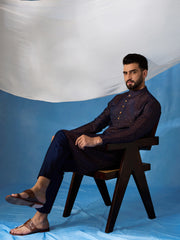 Floral Embroidered Sequinned Jacquard Weave Stright Kurta With Trousers