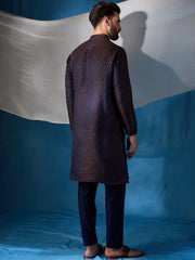 Floral Embroidered Sequinned Jacquard Weave Stright Kurta With Trousers