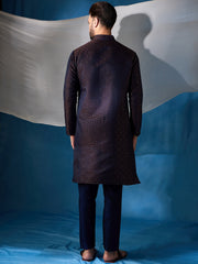 Floral Embroidered Sequinned Jacquard Weave Stright Kurta With Trousers