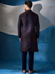 Floral Embroidered Sequinned Jacquard Weave Stright Kurta With Trousers