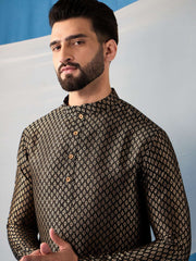 Ethnic Motifs Woven Design Jacquard Weave Stright Kurta With Trousers