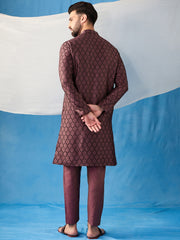 Ethnic Motifs Woven Design Jacquard Weave Stright Kurta With Trousers
