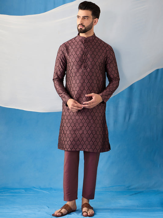 Ethnic Motifs Woven Design Jacquard Weave Stright Kurta With Trousers